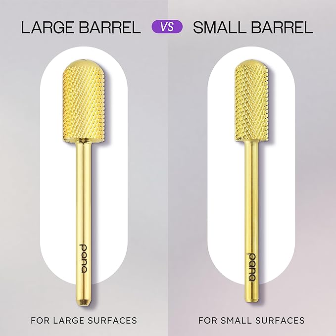 PANA 3/32" Shank Size Smooth Top Small Barrel Carbide - Nail Drill Bit for Dremel Machine Manicure Pedicure Nail Salon Tools Gel Polish & Acrylics Removal (Gold, Medium)