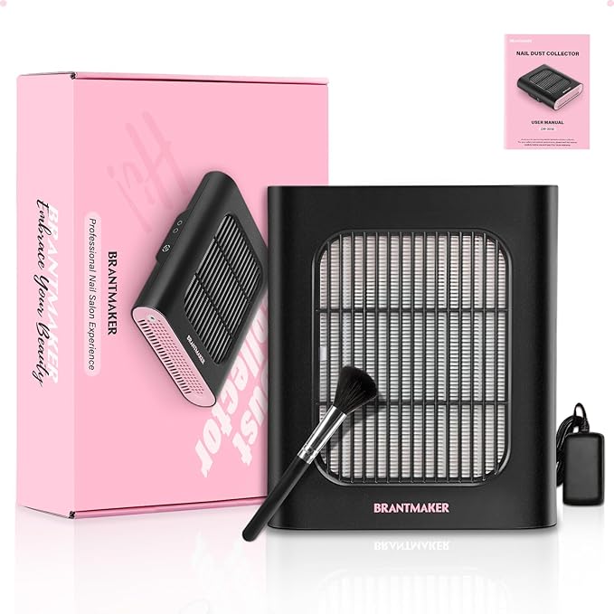 Nail Dust Collector, Dust Collector nail tech with Brush and Reusable Filter, 2 Modes Profesional Nail Vacuum, Fan Vent Nail Dust Extractor (Black& Pink)