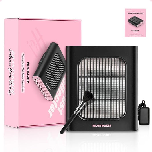 Nail Dust Collector, Dust Collector nail tech with Brush and Reusable Filter, 2 Modes Profesional Nail Vacuum, Fan Vent Nail Dust Extractor (Black& Pink)
