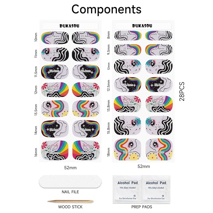 Semi Cured Gel Nail Strips, Iridescent | 28 pcs Gel Nail Strips Work with Any UV Lamp, Salon Quality UV Nails Stickers, Easy to Apply for Home Nails DIY