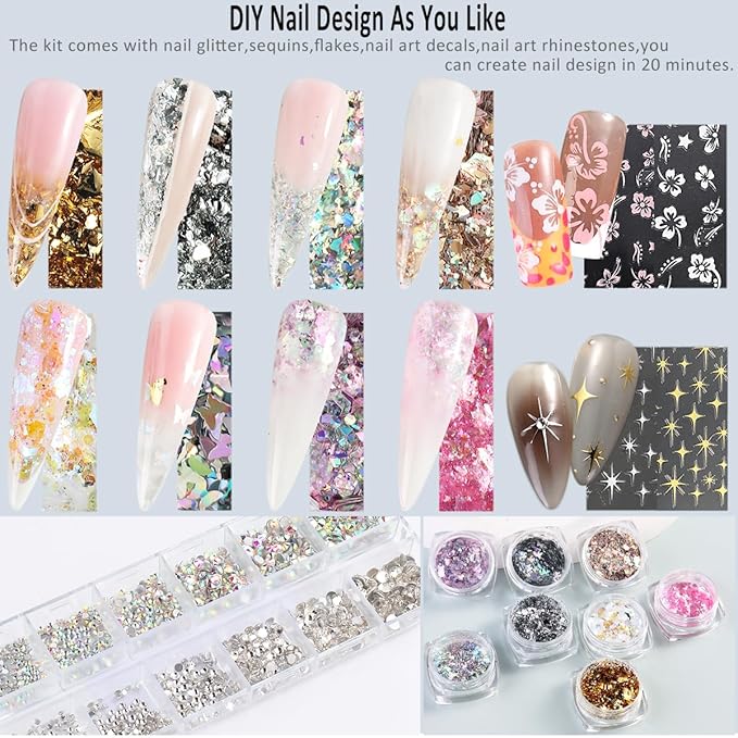 Poly Gel Nail Kit with UV Light, 12 Colors Builder Gel Nail Extension Kit for Beginners with Everything, Dual Nail Forms Slip Solution Chunky Glitter Poly Gel Nail Art Design Starter Kit