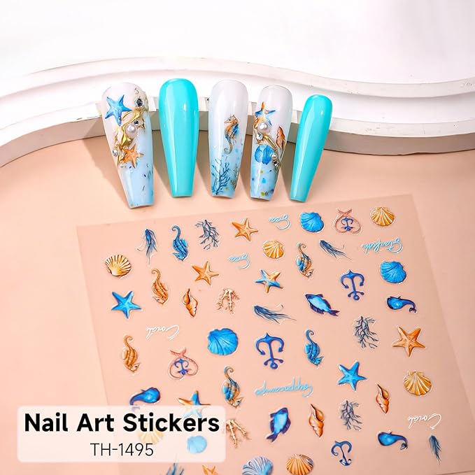 Nail Stickers Decals Spring Summer Ocean Nail Art Sticker Design Self-Adhesive Nail Decorations for Women Kids