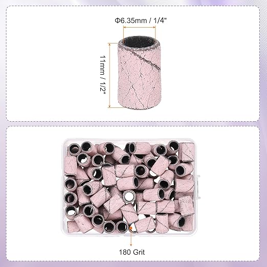 HARFINGTON 100pcs Small Sanding Bands 180 Grit for Nail Drill Bits Mini Sanding Band for Nails Gel Manicures Light Pink