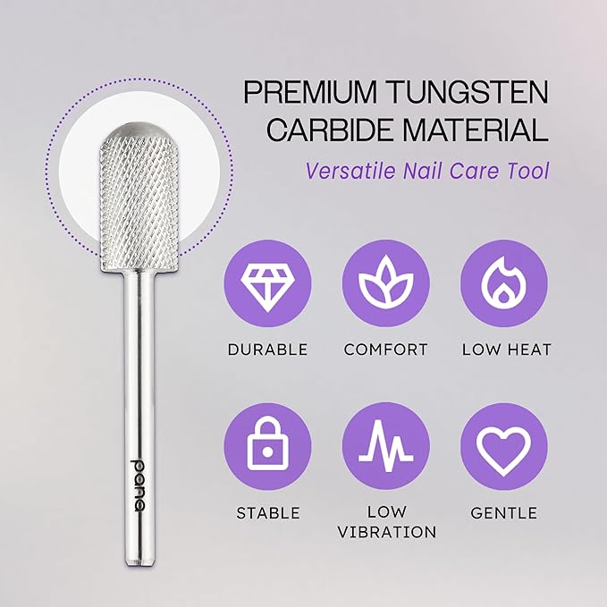 PANA 3/32" Large Smooth Round Top Safety Carbide Nail Drill Bit for Gel Polish & Acrylic Removal Nail Salon Manicure Pedicure Electric File Tools (Large Barrel - Silver, Fine)
