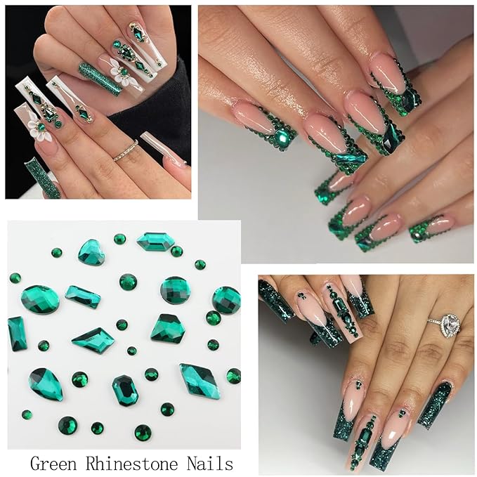 4 Boxes Green Nail Gems Bow Flower Nail Charms for Acrylics - Irregular Crystals, Nails Rhinestone & Accessories for Women Nails Art Design Nails Decor(Green)