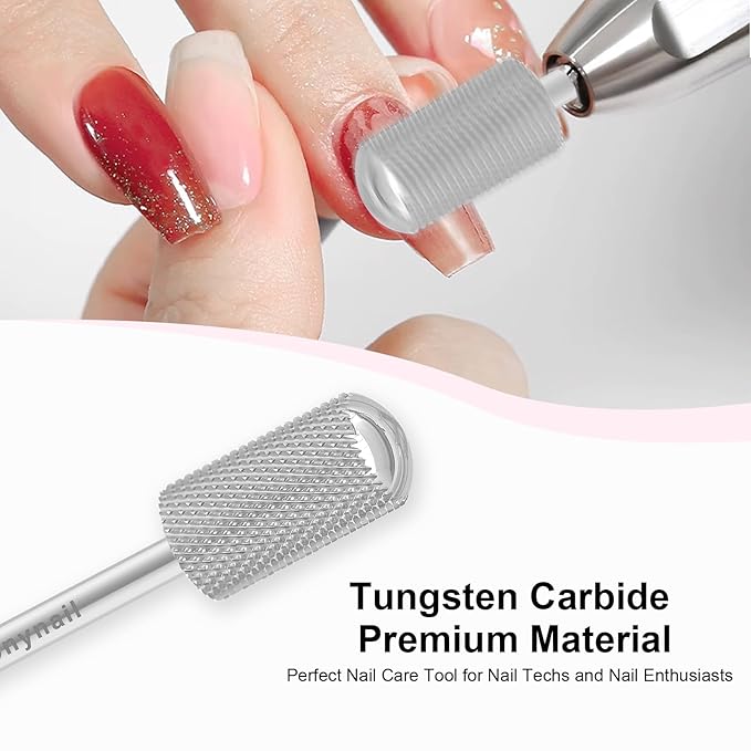 3/32" Large Barrel Smooth Round Top Tungsten Carbide Nail Drill Bit Safety Bit for Gel & Acrylic Removal, 2-Way Rotating Efile Tip, Salon Electric File Accessory (F Grit, Silver)