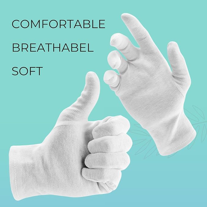 2 Pairs Cotton Gloves, White Gloves for Dry Hands, Cotton Gloves for Sleeping, Moisturizing Night Gloves, White Gloves 100% Cotton, Size S (2 Pairs)