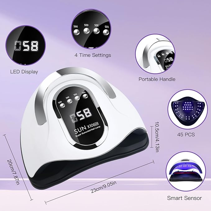 Wisdompark UV LED Nail Lamp 180W, UV Light for Gel Nails with 45Pcs Lamp Beads and Automatic Sensor/4 Timer Settings Professional Nail Dryer for Gel Polish Manicure Tools for Home Salon