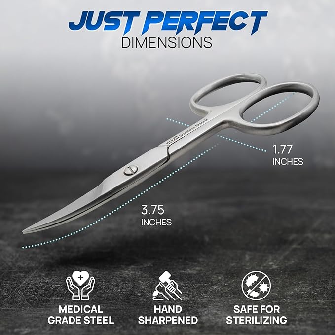 Nail Scissors for Women & Men – Stainless Steel, Curved Blade, Sharp Scissors for Toenails, Manicure, Pedicure, Cuticle For Home & Professional Use (Nail Scissors With Leather Case)