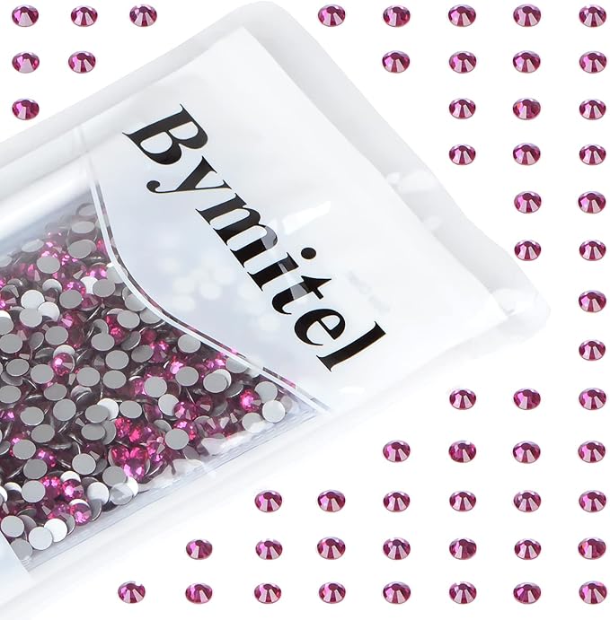 1440PCS Art Nail Rhinestones Non Hotfix Glue Fix Round Crystals Glass Flatback for DIY Jewelry Making with one Picking Pen (ss20 1440pcs, Fuchsia)