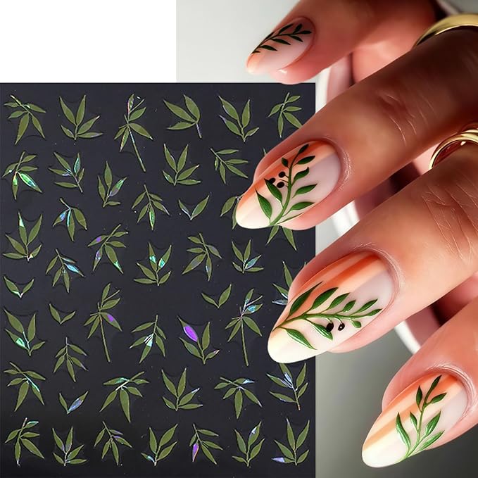 5 Sheets Fall Leaves Nail Art Stickers 3D Self-Adhesive Gold Silver Blue Green Leaf Autumn Leaves Nail Stickers Fall Orange Leaf Design Thanksgiving Day Nails Supplies for Women Manicure Decoration