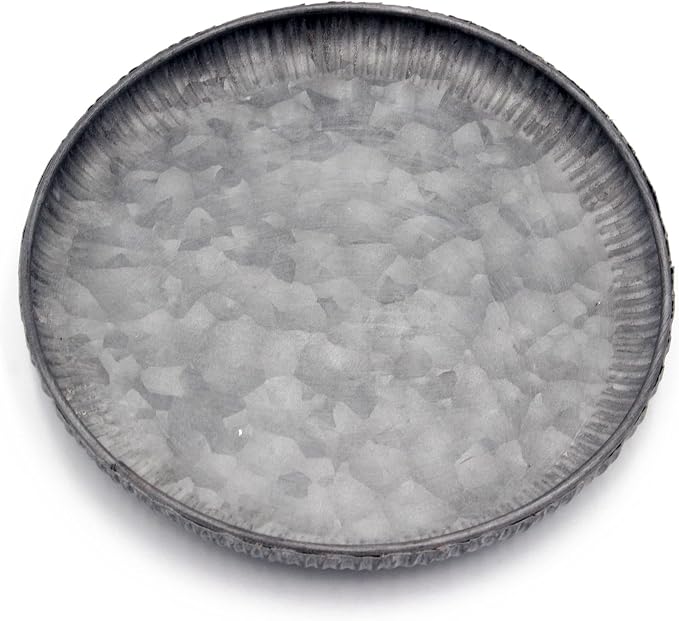 Funerom 7.8 inch Very Small Round Galvanized Metal Tray Decorative Tray by Funerom