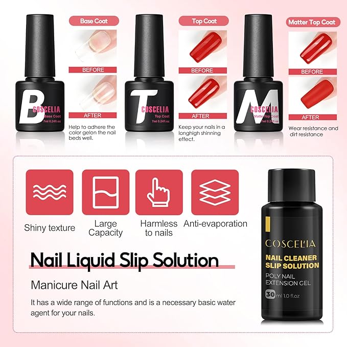COSCELIA Poly Nail Gel Kit Starter Kit 18pcs 16ML Poly Nail Extension Gel without Lamp for Beginners with Everything Nail Thickening Solutions Matte Top Coat Fall Colors DIY Gifts for Women