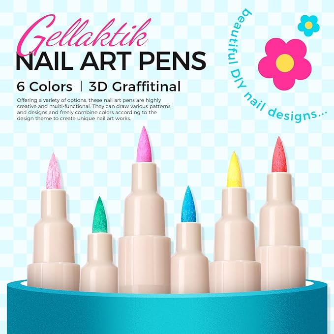 6 Colors Nail Art Pens Set, Halloween Neon 3D Nail Polish Pens 0.7mm, Quick-Drying Acrylic Paint Markers, Dotting Liner Brush for DIY Nail Design, Home & Salon Manicure Tools Beginners Gifts