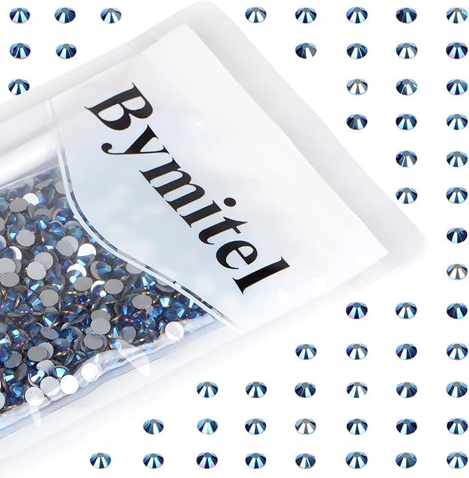 1440PCS Art Nail Rhinestones Non Hotfix Glue Fix Round Crystals Glass Flatback for DIY Jewelry Making with one Picking Pen (ss20 1440pcs, Mine Blue)