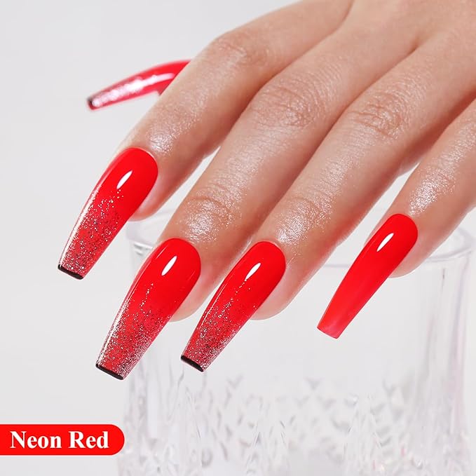 Imtiti Neon Gel Nail Polish, Neon Red Nail Gel Polish High Gloss Soak Off UV LED Spring Summer Nail Art Manicure Salon DIY Design 10ML
