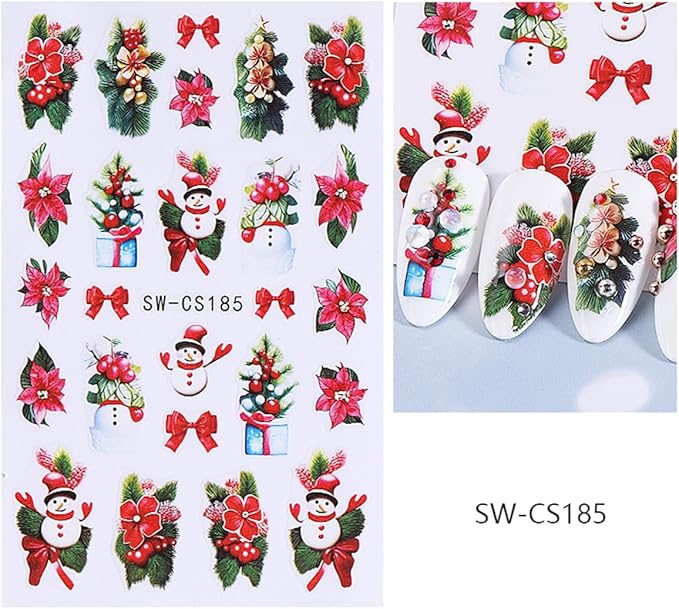 4 Sheets Christmas Nail Stickers for Nail Art WLGDLH 3D Self Adhesive Red Green Bow Nail Art Stickers Light Ball Gift Nail Decals Xmas Tree Nail Supplies for Women DIY Christmas Decorations