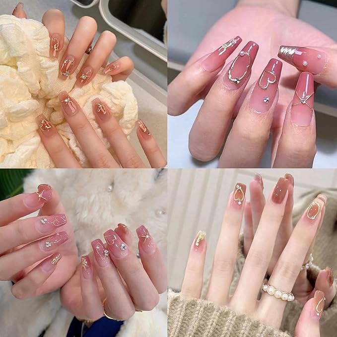 2 Sheets Irregular Bronzing Nail Art Stickers 3D Self Adhesive Gold Silver Frame Nail Stickers with French Line Rhinestone Nail Decals Circle Engraved Manicure Decals for Women Girls Nail Decorations