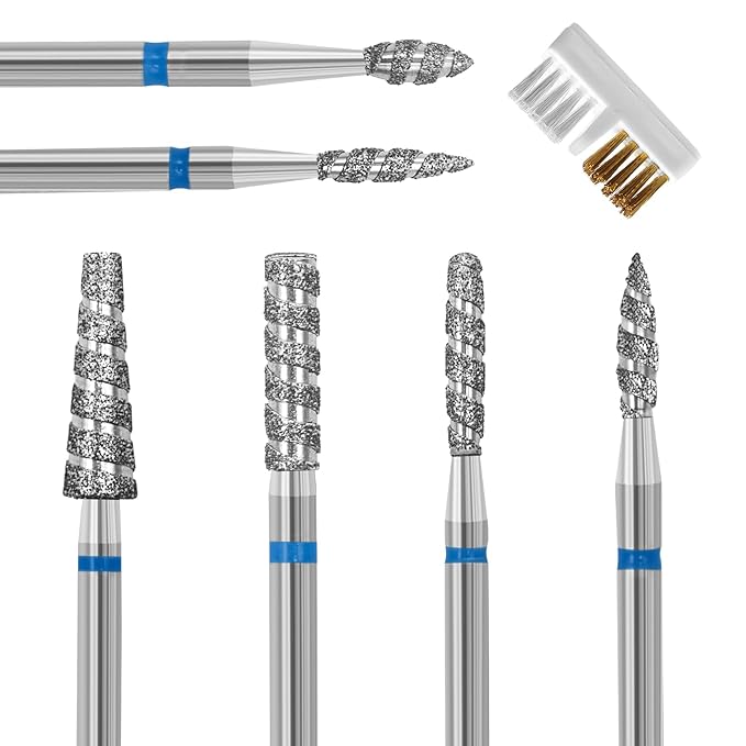 Diesisa 6 Pack Nail Drill Bits for Acrylic Nails, Diamond Carbide Nail Clipper Heads with Diamond Spiral Grooves, 3/32 Inch Cutter Attachment for Nail Preparation, Cuticle and Dead Skin Removal-Blue
