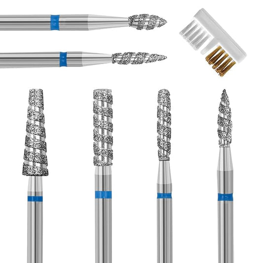Diesisa 6 Pack Nail Drill Bits for Acrylic Nails, Diamond Carbide Nail Clipper Heads with Diamond Spiral Grooves, 3/32 Inch Cutter Attachment for Nail Preparation, Cuticle and Dead Skin Removal-Blue