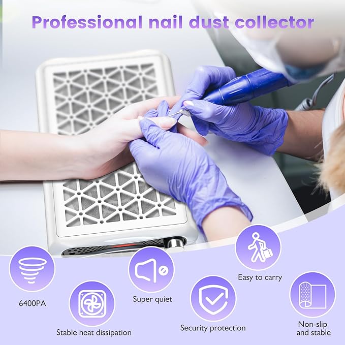Nail dust collector. 6400PA powerful suction dust collector nail tech. Vacuum Fan Dust Collector with LED display includes 30 sheets of filter paper, suitable for nail salons and home manicures