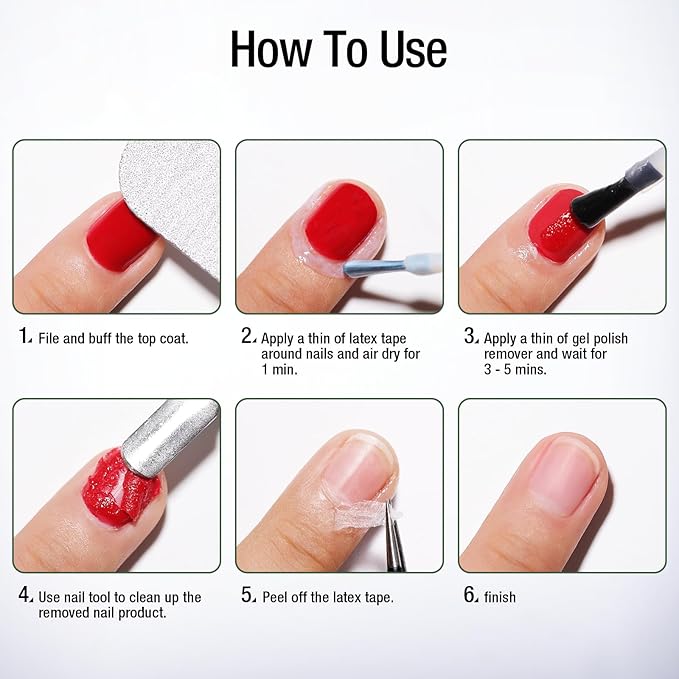 Candy Lover Gel Nail Polish Remover Kit, Latex Tape Peel Off Liquid and Gel Polish Remover with Cuticle Pusher & Nail File, Remover for Nails in 3-5 Minutes, No Need Soaking or Wrapping