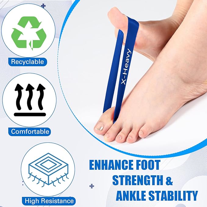 Set of 5 Toe Stretcher Bands for Bunions Correction Foot Big Toe Spacers Resistance Straightener Loop Bands with Carry Bag for Women Men Hallux Valgus Alignment Yoga Exercise(Blue)
