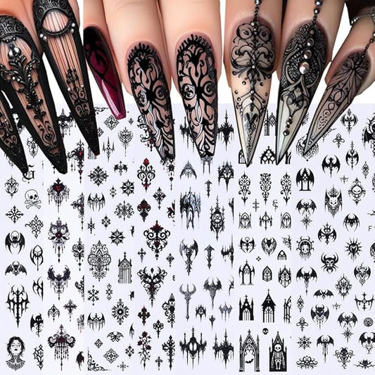 7 Sheets Black Gothic Nail Stickers for Nail Art, 3D Self-Adhesive Witchy Halloween Nail Decals, Nail Supplies Nail Art Designs Accessories for Women and Girls Manicure DIY Decoration