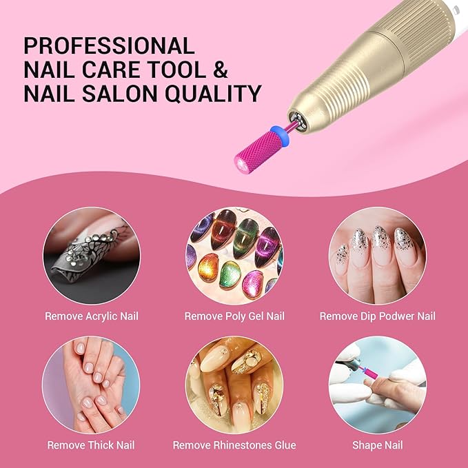 MelodySusie Large Barrel 3/32'' Tungsten Carbide Nail Drill Bit, Crystal Top Pink Heart Shape, Fast Remove Acrylic Gel, Cuticle Gel Polishing for Manicure Pedicure, Pink Blossom, Series Bit-S, Medium