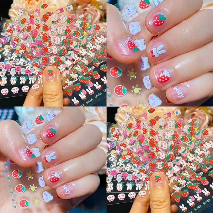 30 Sheets Easter Nail Art Stickers Cute Rabbit 3D Self-Adhesive Nail Decals Spring Cute Bunny Flower with Bling Designs Acrylic Nail Design Stickers Colorful Nail Decor for Women DIY Manicure