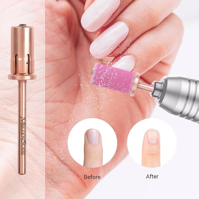 MelodySusie Crystal Top Mandrel Bit for Nails, 3/32'' Easy Off Nail Drill Bits for Sanding Bands, Suitable for Acrylic Nails Gel Manicures and Pedicures, Rose Gold