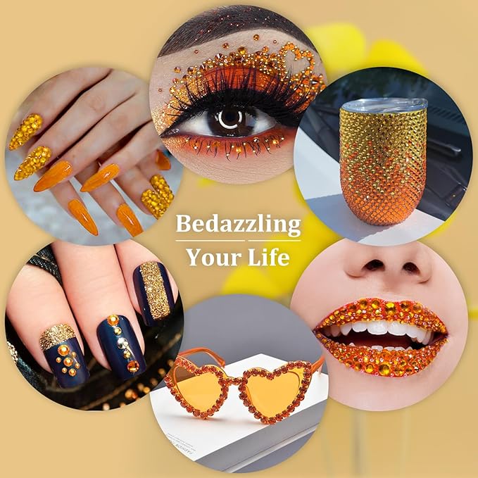 Resin Rhinestones for Crafting, 1 Box Orange Multi Sizes Flatback Bedazzling Crystals for Crafts Nail Art Decoration, Non Hotfix Gems Charms for Tumbler Shoes Clothing Fabric Face Makeup