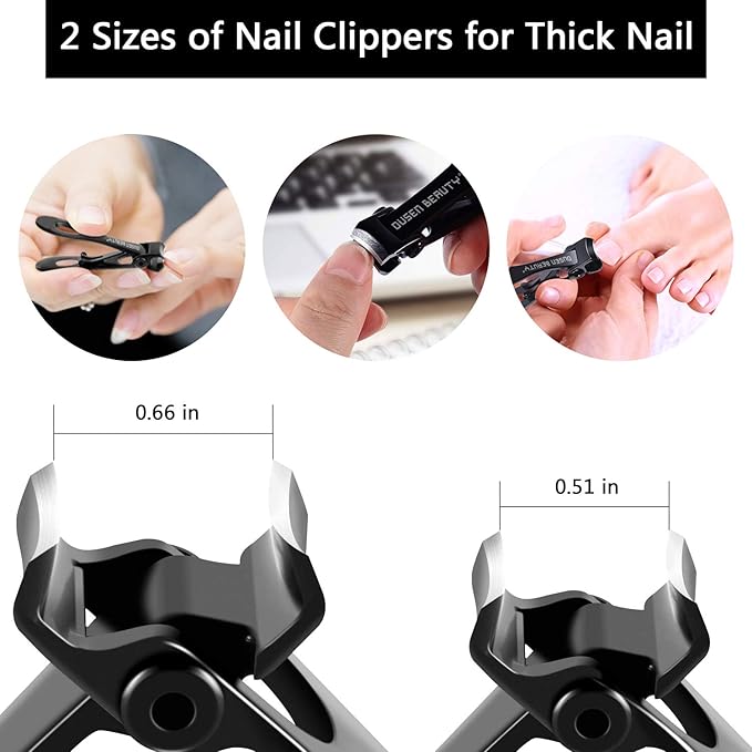 Nail Clippers for Thick Nails, Extra Wide Jaw Opening Nail Cutter for Thick Toenails, Stainless Steel Finger & Toe Nail Clipper with Nail File 3 Pcs Set for Seniors & Adult & Men & Women