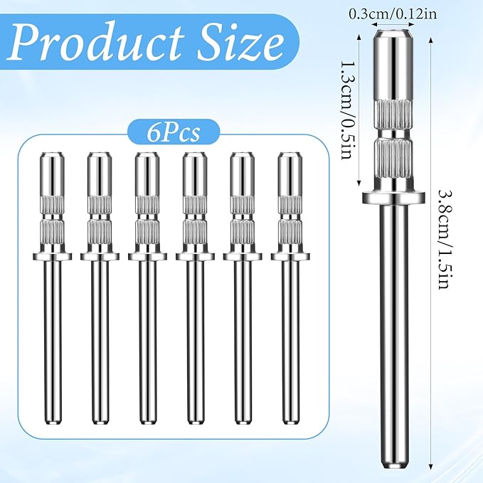 6 Pcs Mandrel Bits for Small Sanding Bands, 3 mm Small Mandrel Nail Bit Sanding Bits for Nails Drill Sandings Band Nails Drills Bit for Electric File Sanders Manicure Pedicures Tool Home Salon