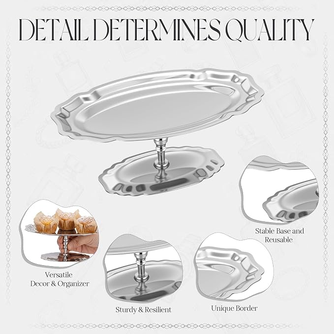 1 Pcs Stainless Steel Footed Serving Tray Oval Elevated Serving Platter Dessert - Image 3