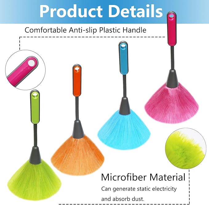 4 Pack 10" Small Microfiber Duster, Delicate Fluffy Microfiber Feather Duster, Perfect for Cleaning Laptop Keyboard, Computer Screen, Books, Photo Frames, Table