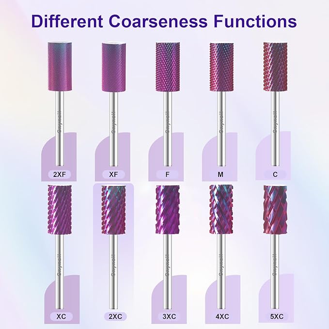 3/32" Large Barrel Bit Tungsten Carbide Nail Drill Bit Safety Bit for Gel & Acrylic Removal, 2- Way Rotating Efile Tip, Salon Electric File Accessory (XXC Girt, Purple)