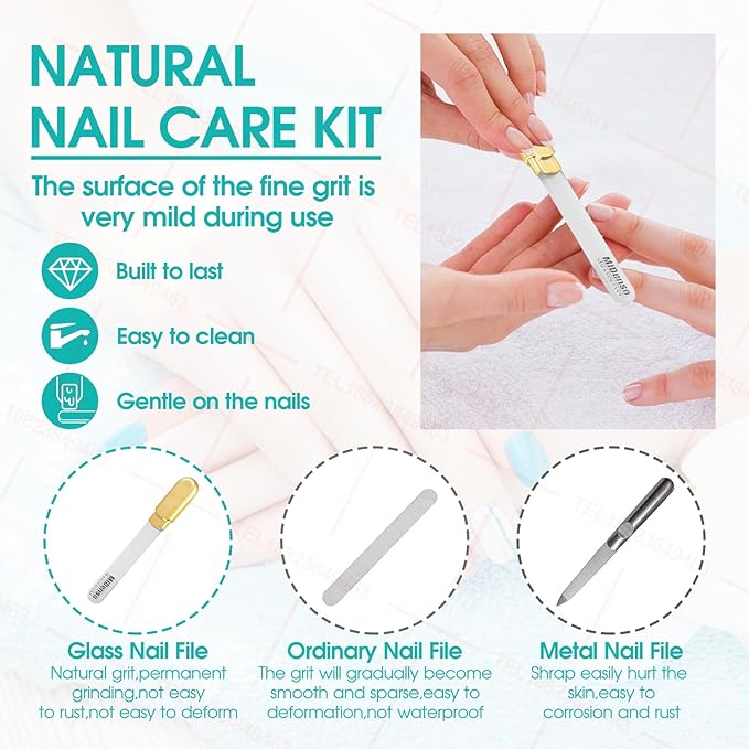 Premium Gift, Glass Nail File with Case, 2 Pack Crystal Nail Files for Natural Nails, Artificial Nails Manicure Pedicure Nail Care Kit Set, Xmas Present for Women and Man(Gold+Purple)
