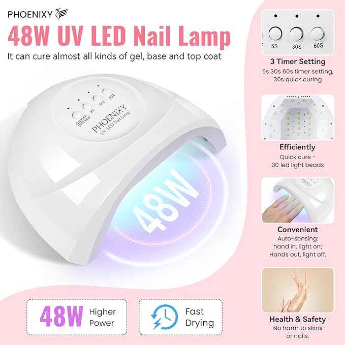 PHOENIXY 51 PCS Gel Nail Polish Kit with U V Light, 35 Colours Gel Polish with 5 Pcs Base Top Coat Manicure Starter Nail Polish Set Gifts for Women ST9012