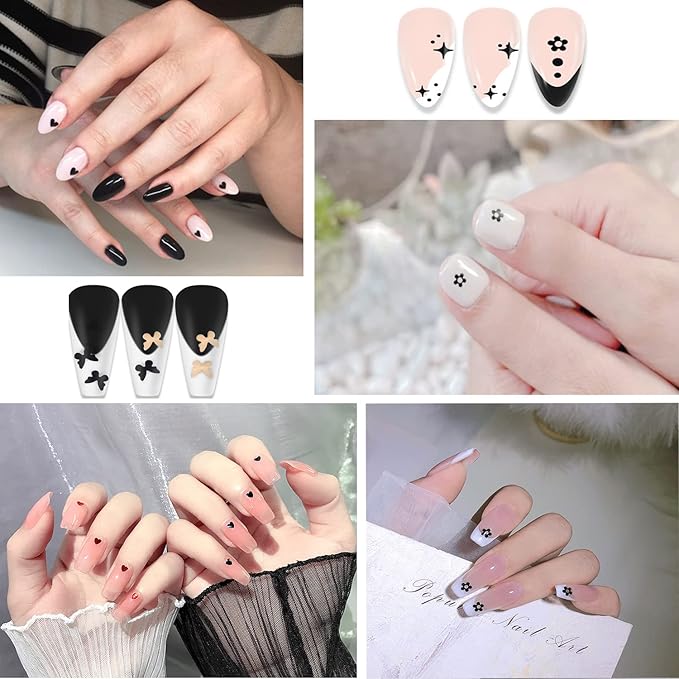 Nail Art Glitter Flakes, Mixed 2 Colors Black Gold Glitter Nail Sequins Designs, Heart Butterfly Stars Rabbit Nail Supplies for Women Manicure Charms Decorations, DIY Sparkly False Nails Crafts