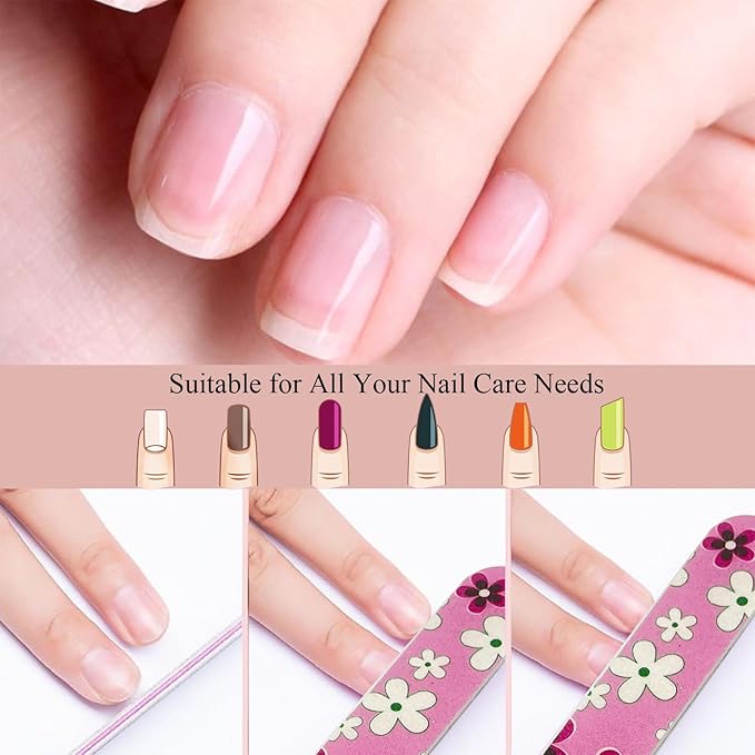 24 Nail Files, Colored Emory Plate Nail Files Double Sided 180 Grains Professional Manicure Emory Plate Buffer Pedicure Tools Nail Shaping Polishing Files (Colored, Count, 24, 100/180 Grit)