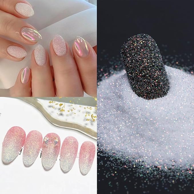 Black White Nail Glitter Powder, 6 Jars Extra Fine Sugar Glitter for Nails, French Tips Dipping Powder, Sugar Sand Coating Effect Sweater Knit Nail Design, Winter Nail Decoration Supplies