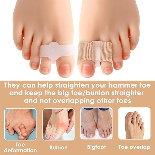 4pcs Gel Toe Separators Bunion Corrector with 2 Loops Big Toe Spacers Overlapping Toes Spacers Hammer Toe Straightener Soft Breathable Elasticity Bunion Spacers for Women Men Relieve Foot Pain
