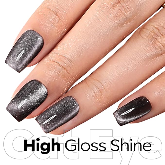 modelones Cat Eye Gel Nail Polish, 15 ML Holographic Glitter Shimmer Translucent Sheer Color Black Polish Magnetic Nail Polish with Magnet Soak Off Led Top Coat Nail Art Gel DIY Salon Gift
