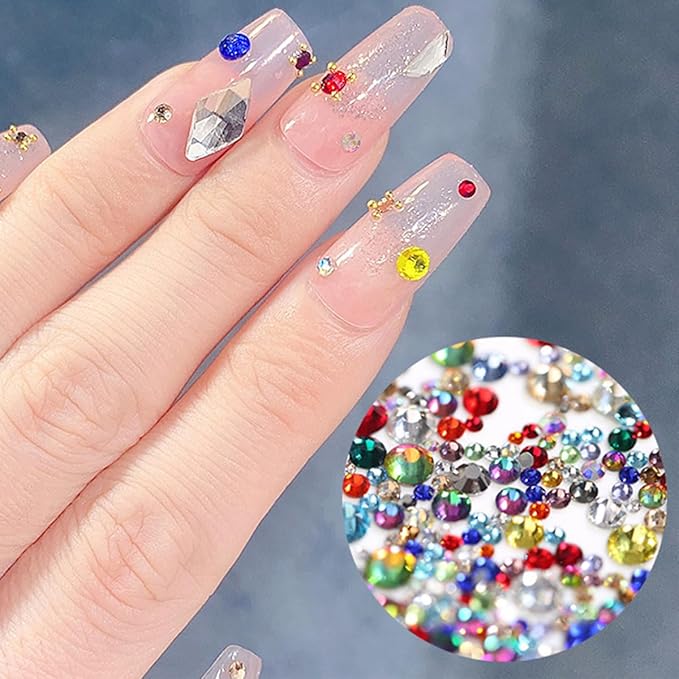 1440Pcs Colorful Rhinestones Charms for Nail Art - 3D Flatback Gems, Sparkling Diamonds, Jewels, Kawaii Supplies, Exquisite Jewelry for Decorations, DIY Acrylic Kit