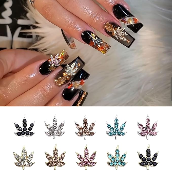 20 Pcs Fall Maple Leaf Nail Charms - Colorful 3D Alloy Crystal Maple Leaves Nail Rhinestones Mix Luxury Jewelry Gems for Women DIY Manicure
