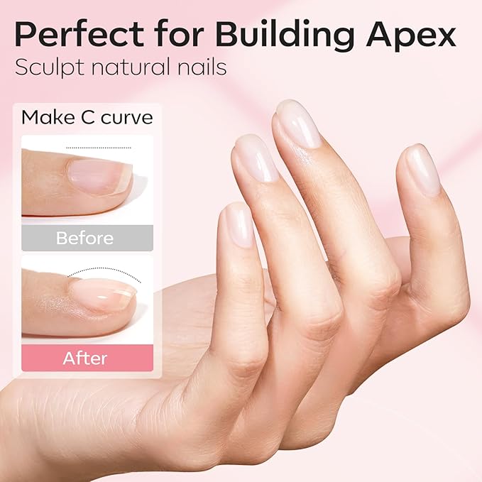 modelones Builder Nail Gel, 2 Pcs Clear and Rose Nude Pink Builder Nail Polish for Thickening Apex Building 8-in-One Rubber Color Base Polish Strengthener Extend Gel LED Lamp Cured 10 ml DIY Salon