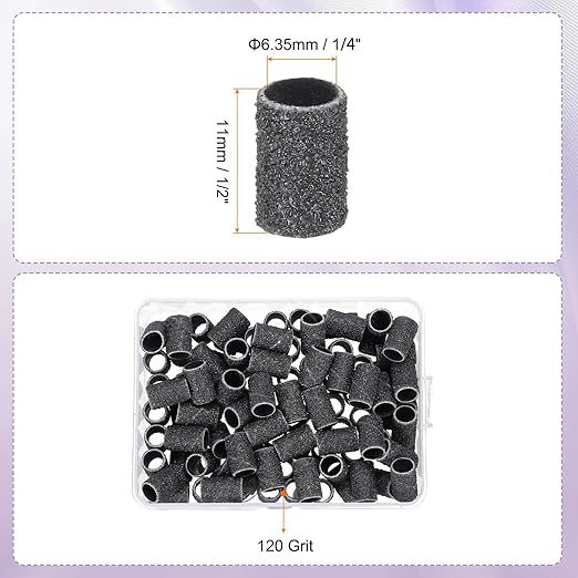 HARFINGTON 100pcs Small Sanding Bands 120 Grit for Nail Drill Bits Mini Sanding Band for Nails Gel Manicures Black