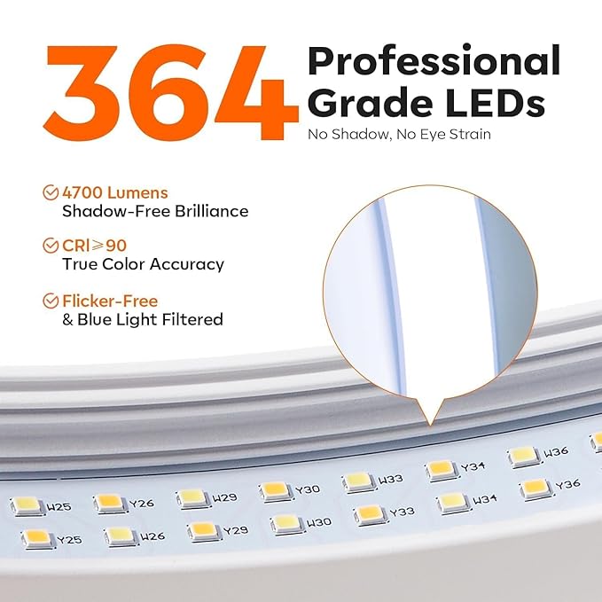Modelones 29IN Half Moon Light for Nail Desk, 364 LEDs 3 Color Modes Rhinestones Nail Light for Desk with Phone Holder, Foldable Premium LED Lamp for Professional Manicure, Eyelash Extension, Skincare