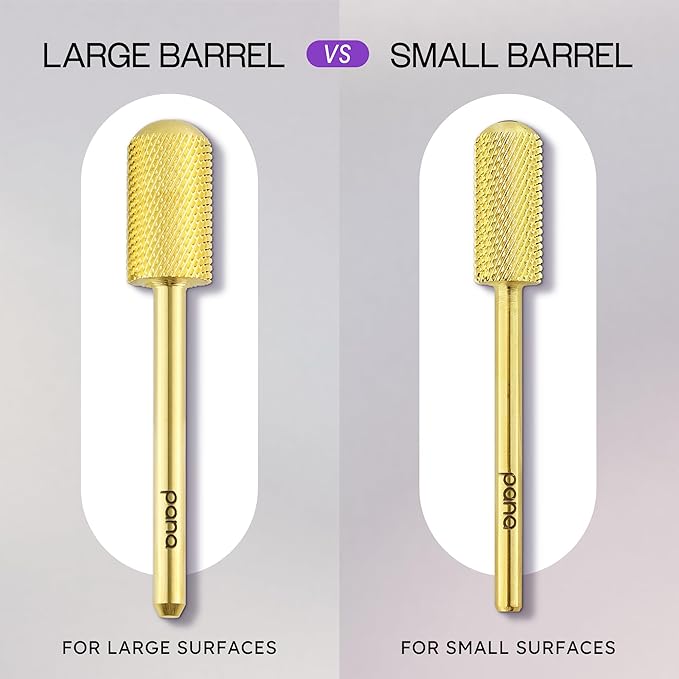 PANA 3/32" Small Smooth Round Top Safety Carbide Nail Drill Bit for Gel Polish & Acrylic Removal Nail Salon Manicure Pedicure Electric File Tools (Small Barrel - Gold, Fine)